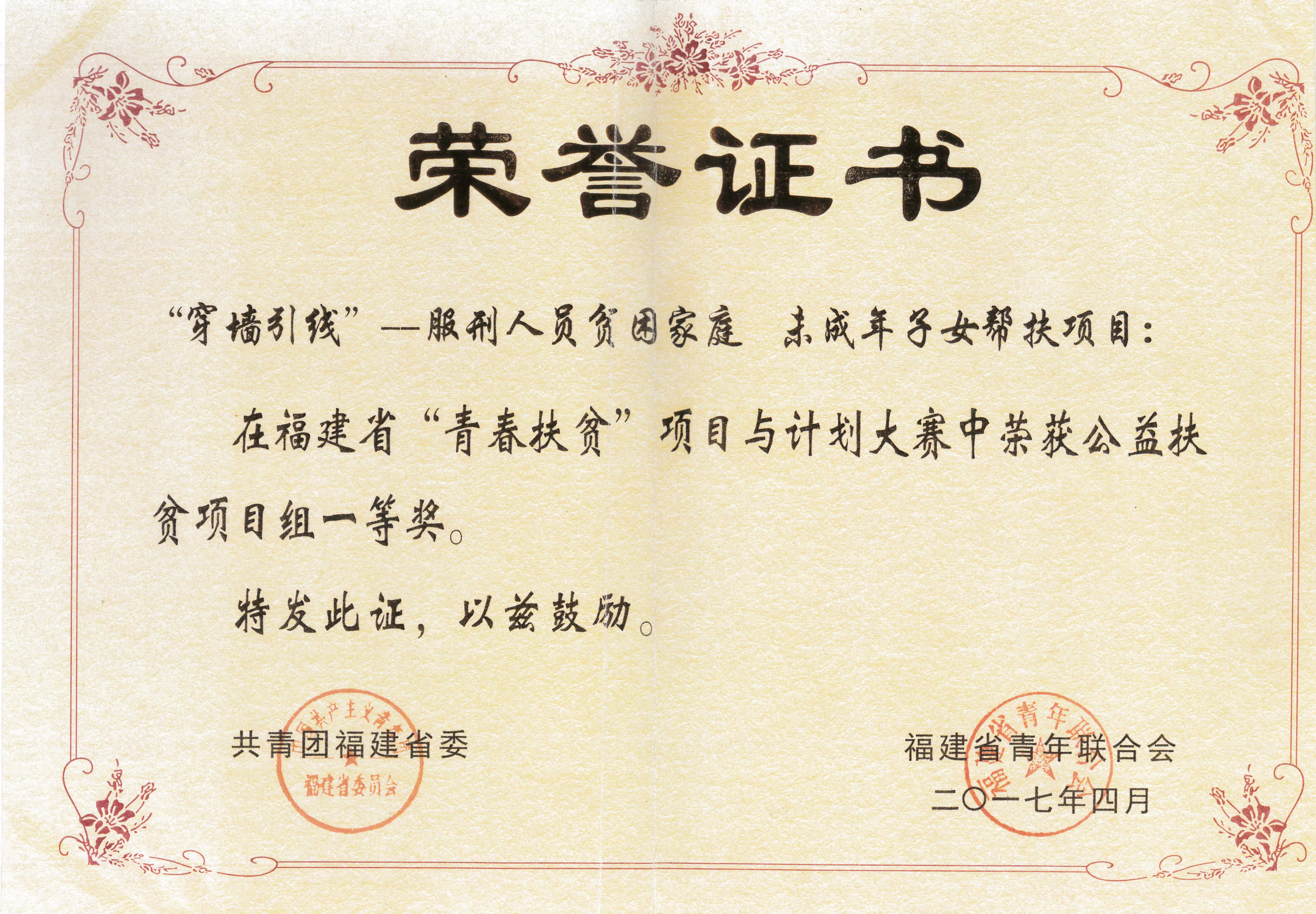 福建省“青春扶贫项目与计划大赛荣获公益扶贫项目组一等奖
